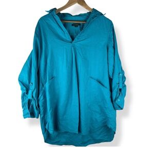 For Cynthia Tunic Top Womens Plus Size 1X 100%‎ Linen Coastal Resort Pockets